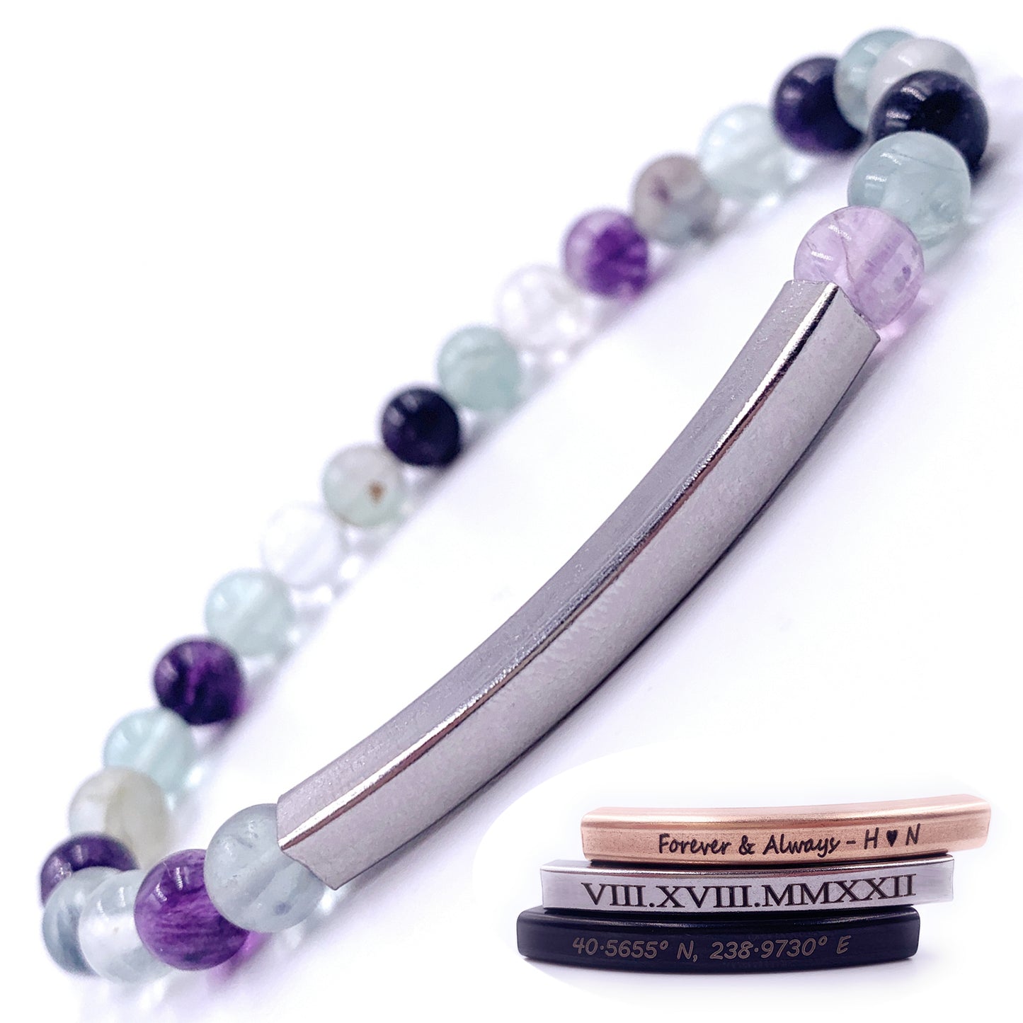 Personalized 6mm Fluorite Beaded Bracelet