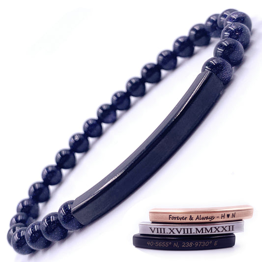 Personalized 6mm Blue Sandstone Beaded Bracelet