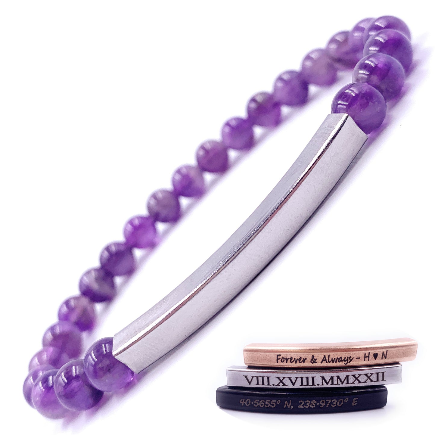 Personalized 6mm Amethyst Beaded Bracelet