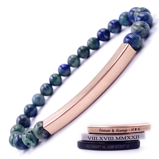 Personalized 6mm Azurite Malachite Beaded Bracelet