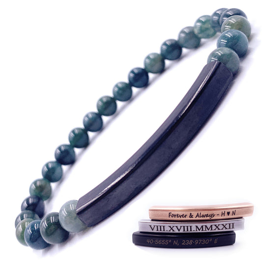 Personalized 6mm Moss Agate Beaded Bracelet