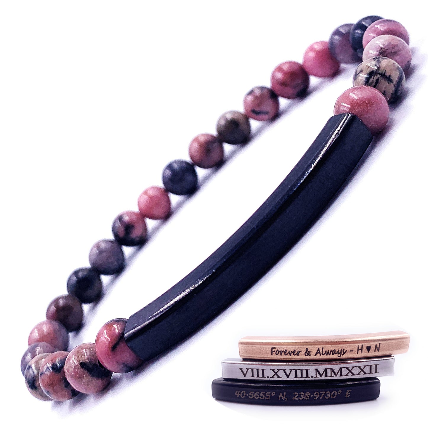 Personalized 6mm Rhodonite Beaded Bracelet