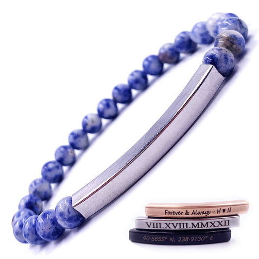 Personalized 6mm Blue White Sodalite Beaded Bracelet