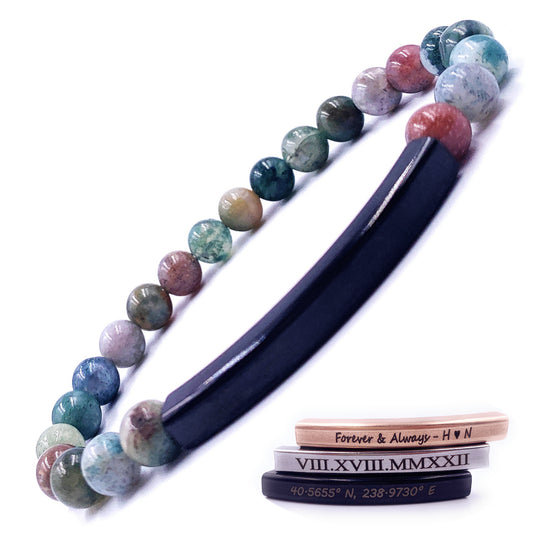 Personalized 6mm Indian Agate Beaded Bracelet