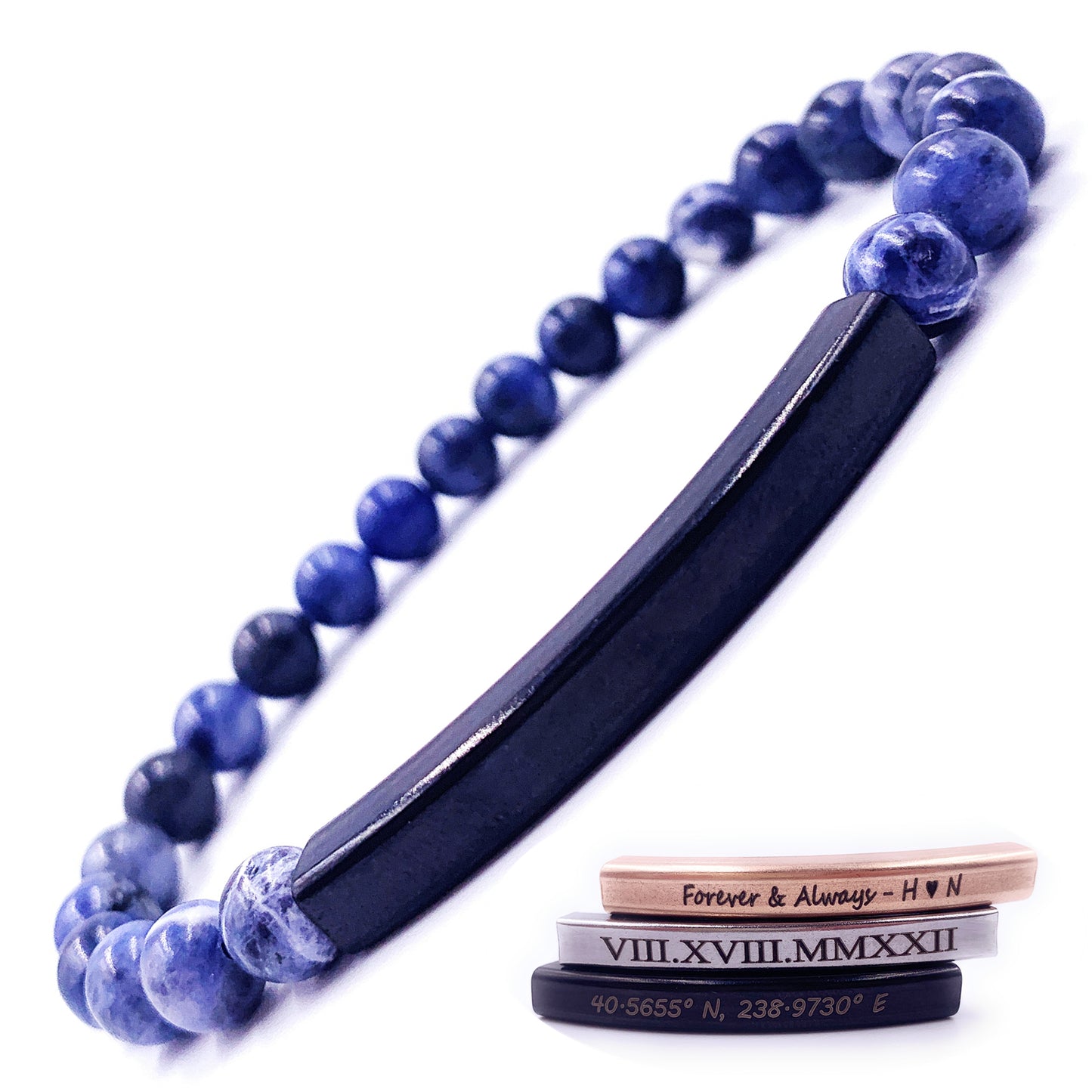 Personalized 6mm Blue Sodalite Beaded Bracelet