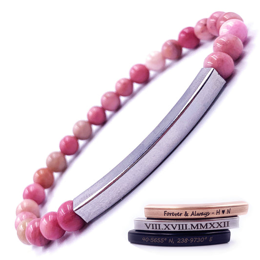 Personalized 6mm Rhodonite Beaded Bracelet