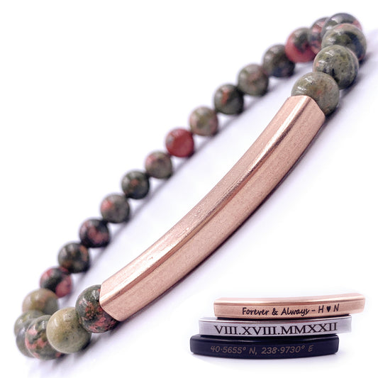 Personalized 6mm Unakite Beaded Bracelet