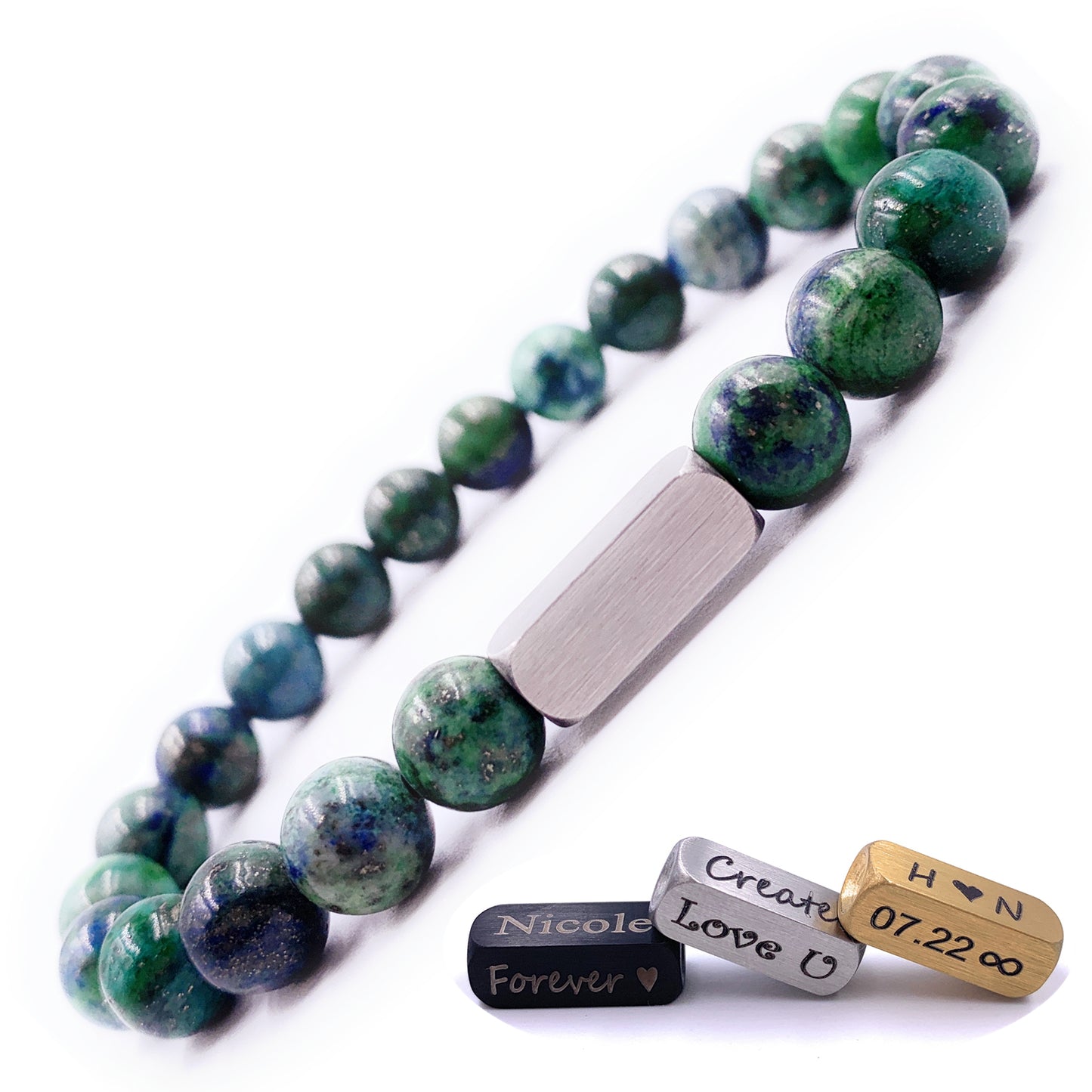 Azurite Malachite 8mm Beaded Bracelet