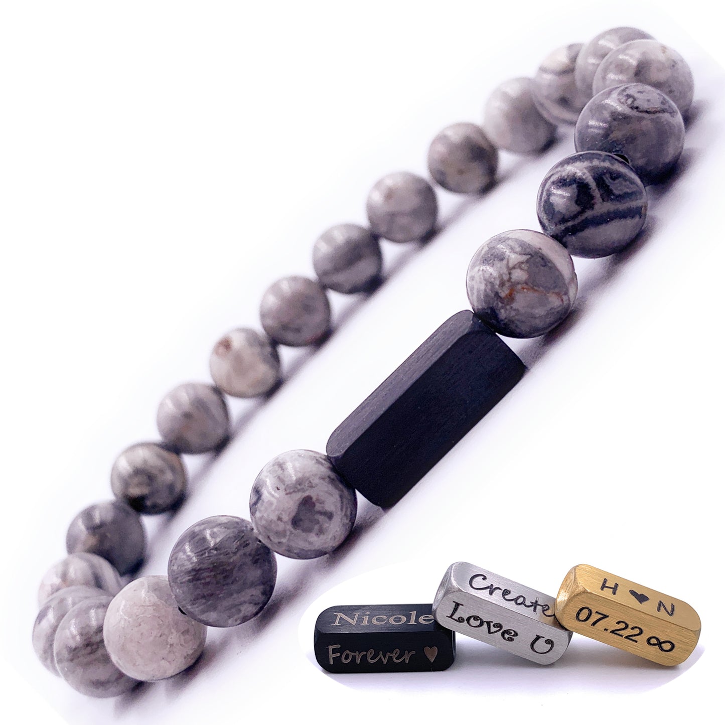 Gray Jasper 8mm Beaded Bracelet