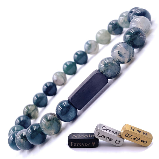 Moss Agate 8mm Beaded Bracelet