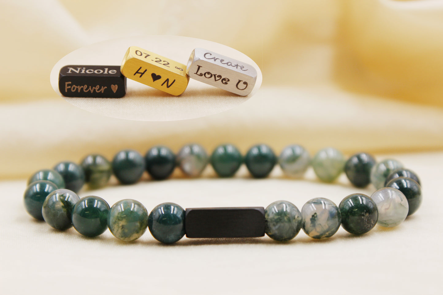 Moss Agate 8mm Beaded Bracelet