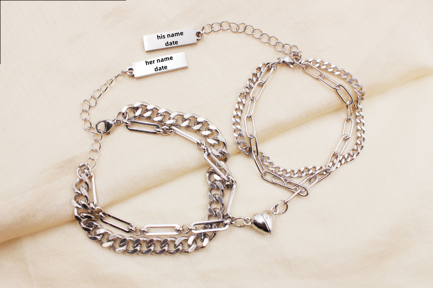 Personalized Stainless Steel Couple Bracelet Set