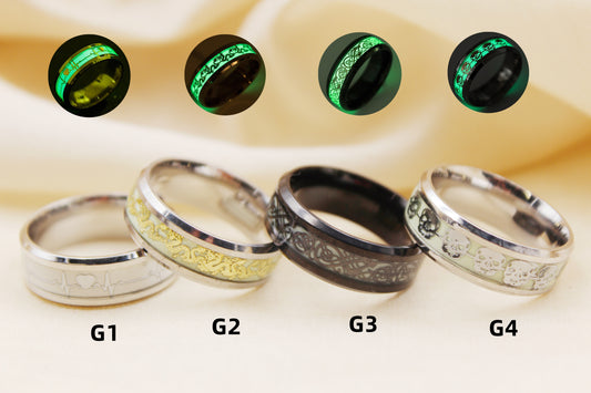 8mm Stainless Steel Glow in the Dark Ring