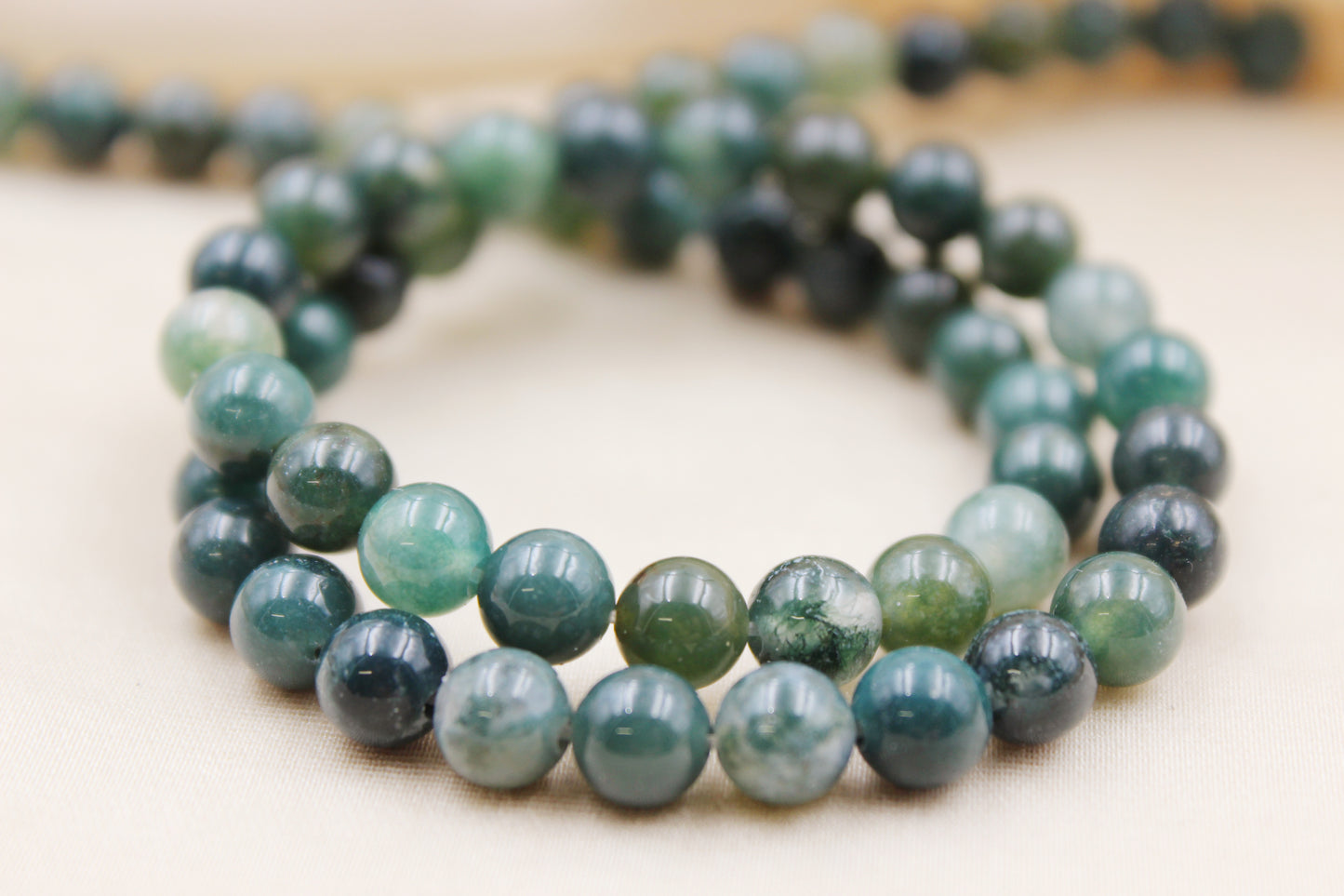 Personalized 6mm Moss Agate Beaded Bracelet