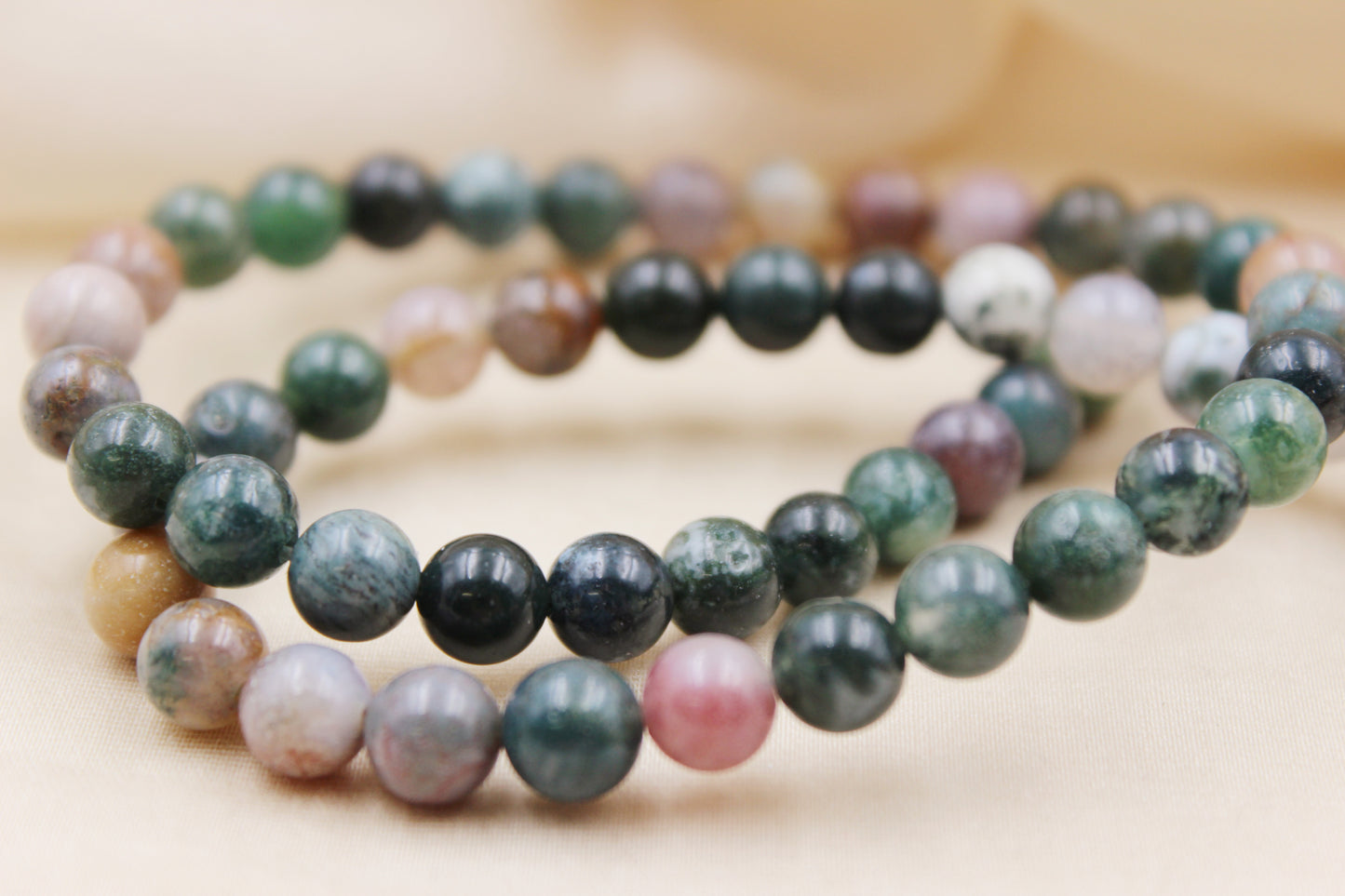 Personalized 6mm Indian Agate Beaded Bracelet