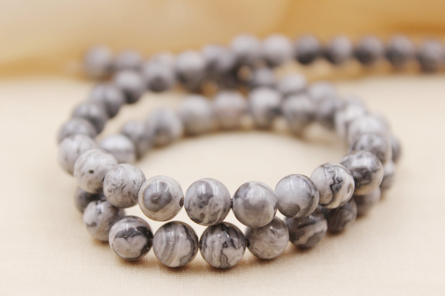 Personalized 6mm Grey Picture Jasper Beaded Bracelet