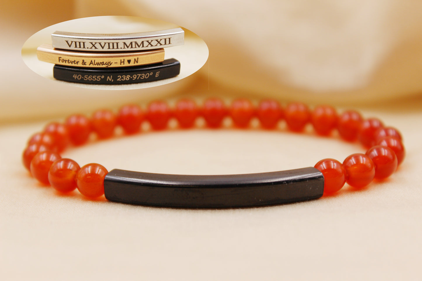 Personalized 6mm Carnelian Beaded Bracelet