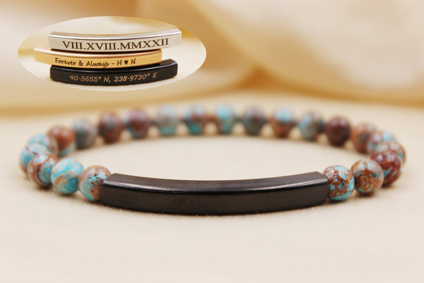 Personalized 6mm Calsilica Jasper Beaded Bracelet