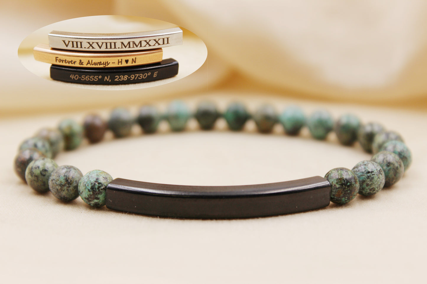 Personalized 6mm African Turquoise Beaded Bracelet