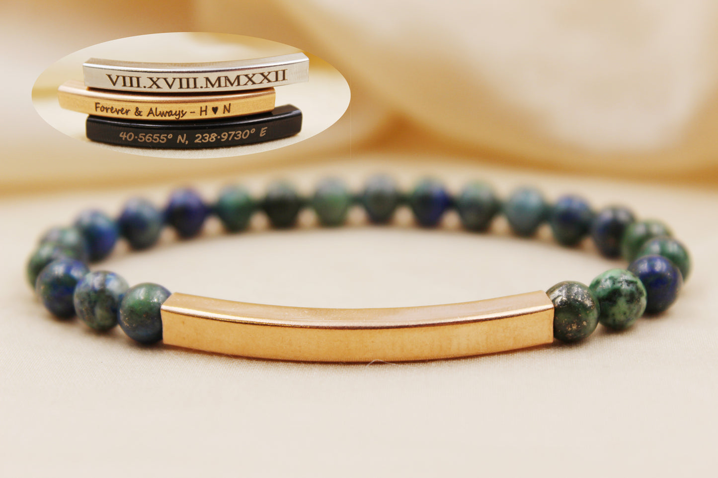 Personalized 6mm Azurite Malachite Beaded Bracelet