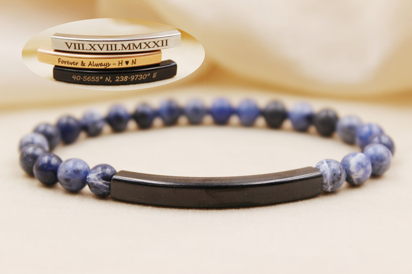 Personalized 6mm Blue Sodalite Beaded Bracelet