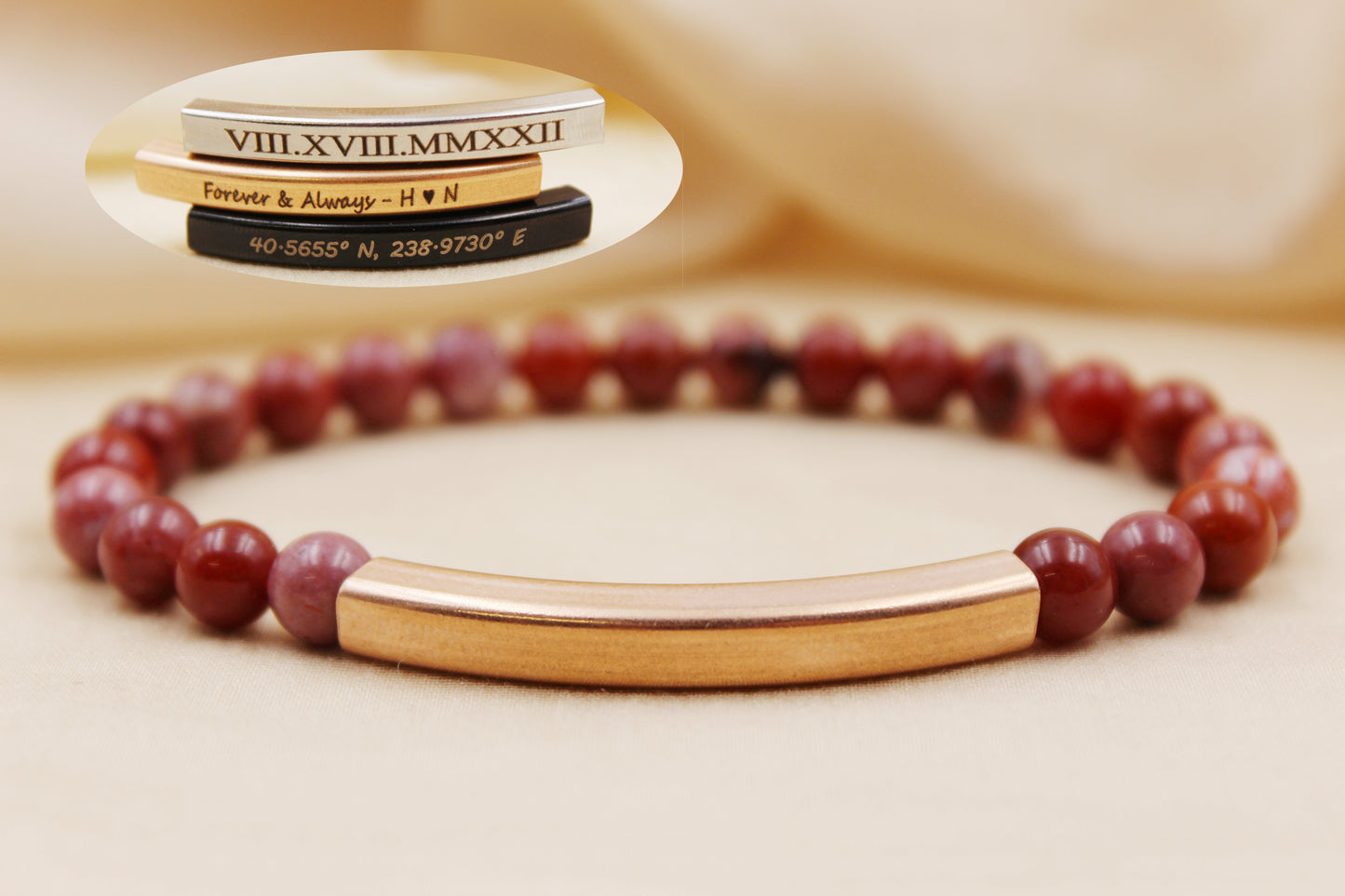 Personalized 6mm Brecciated Jasper Beaded Bracelet