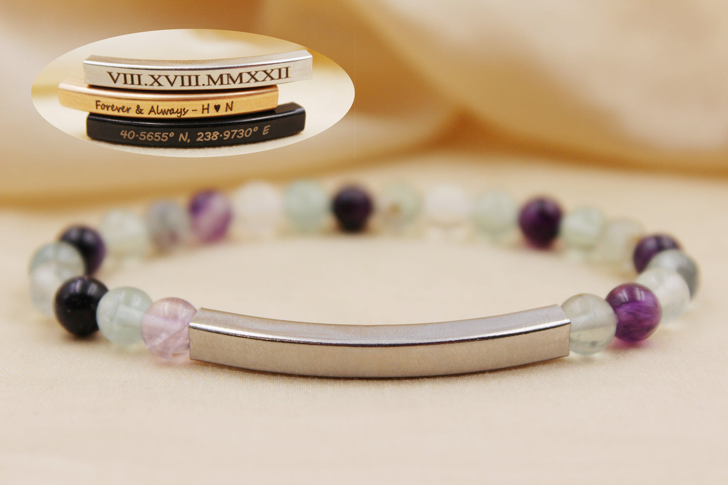 Personalized 6mm Fluorite Beaded Bracelet