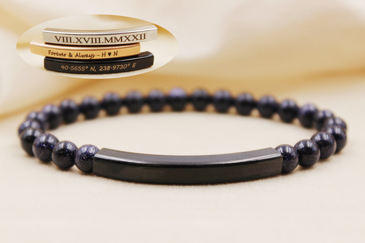 Personalized 6mm Blue Sandstone Beaded Bracelet