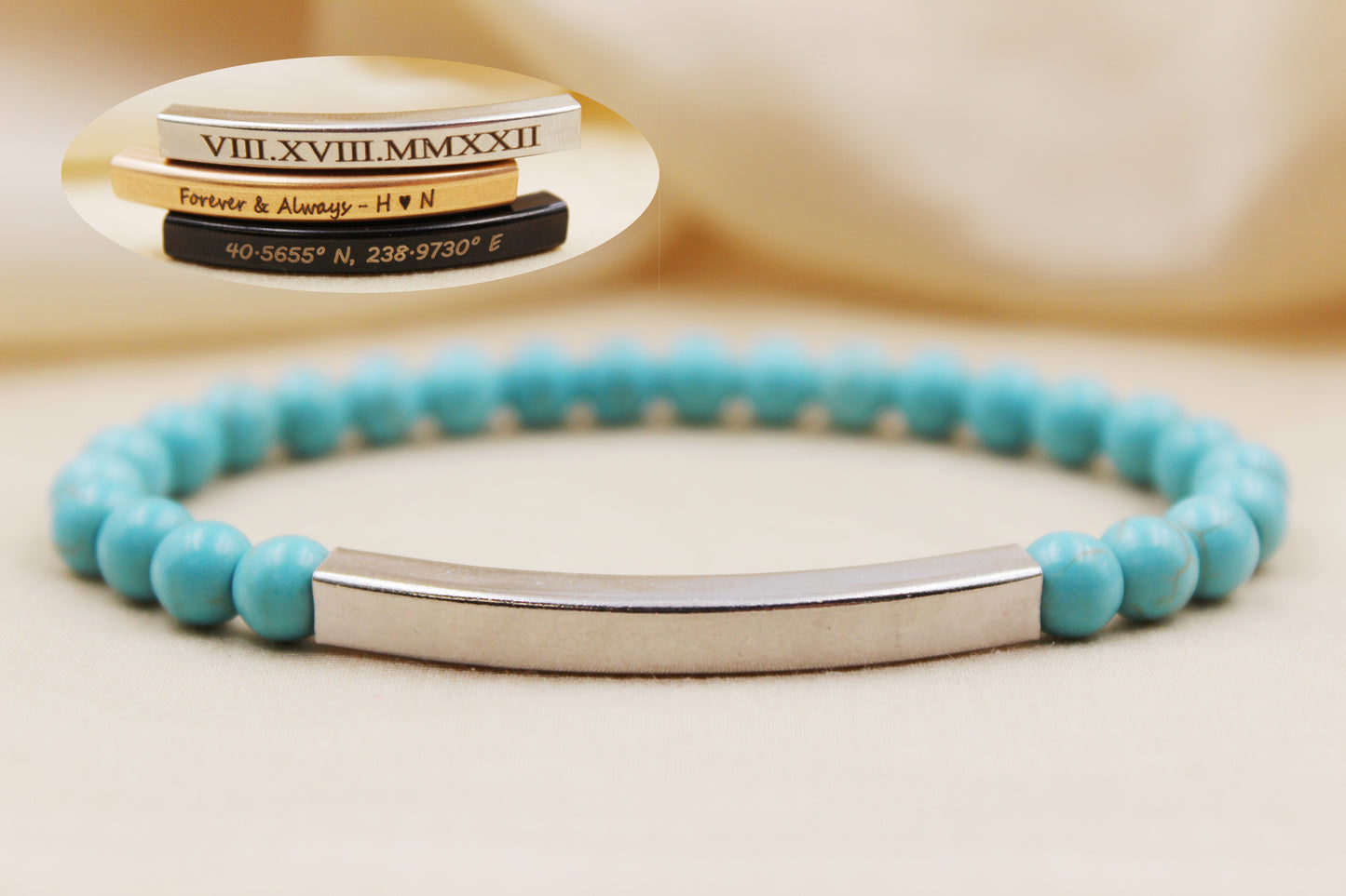 Personalized 6mm Blue Howlite Beaded Bracelet