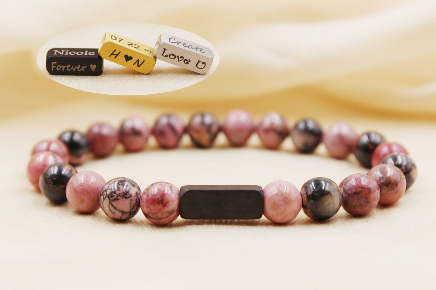 Rhodonite 8mm Beaded Bracelet