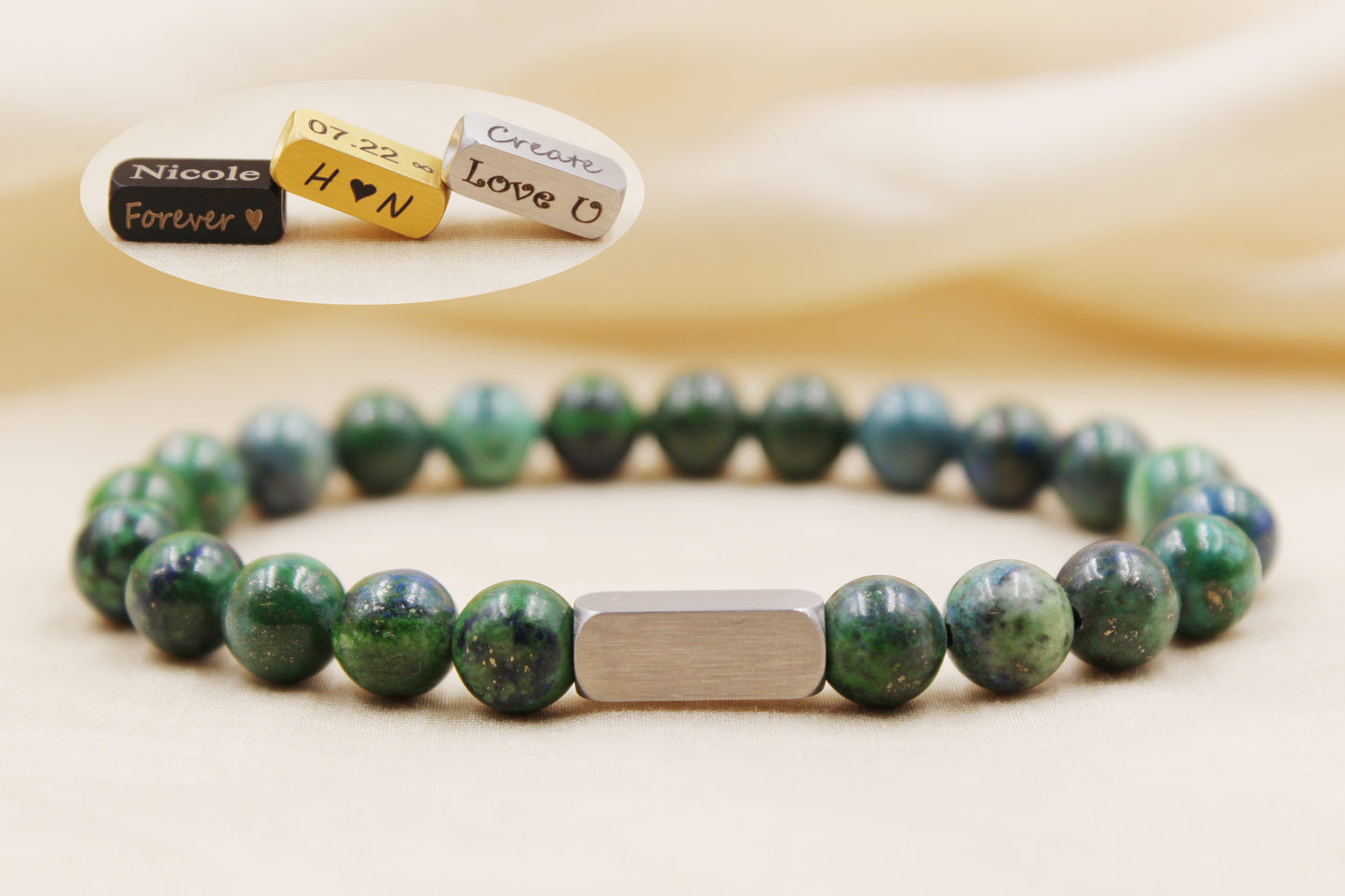 Azurite Malachite 8mm Beaded Bracelet