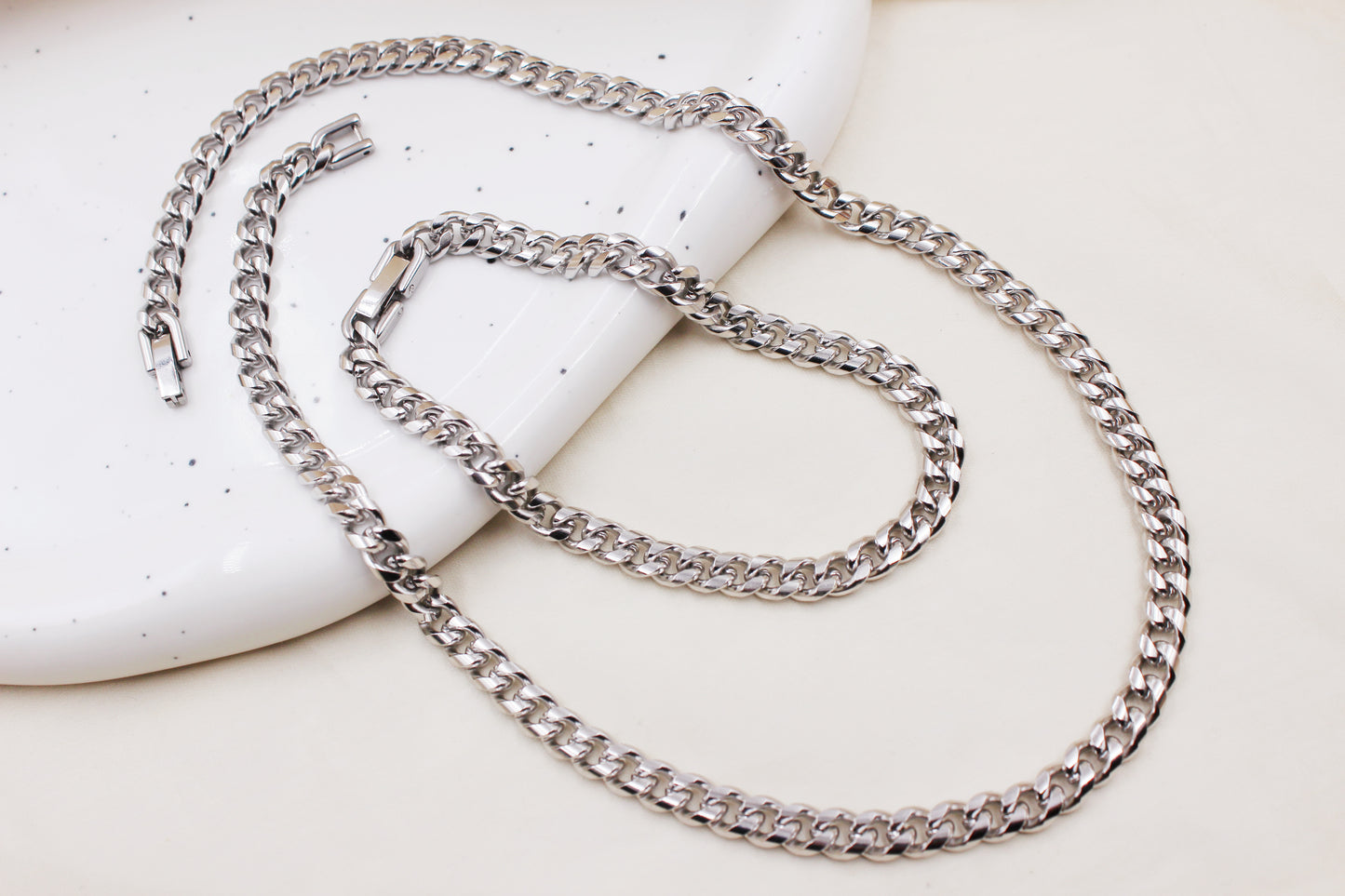 6mm Stainless Steel Chain Necklace and Bracelet Set