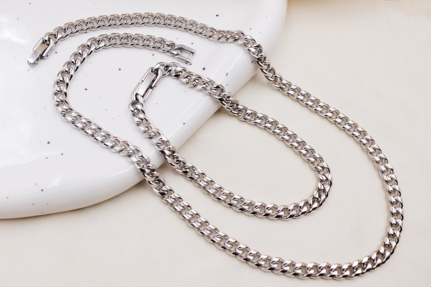 6mm Stainless Steel Chain Necklace and Bracelet Set