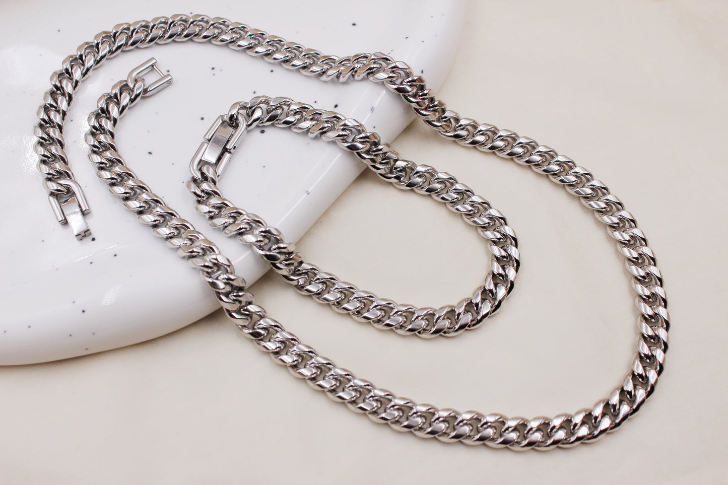 8mm Stainless Steel Chain Necklace and Bracelet Set