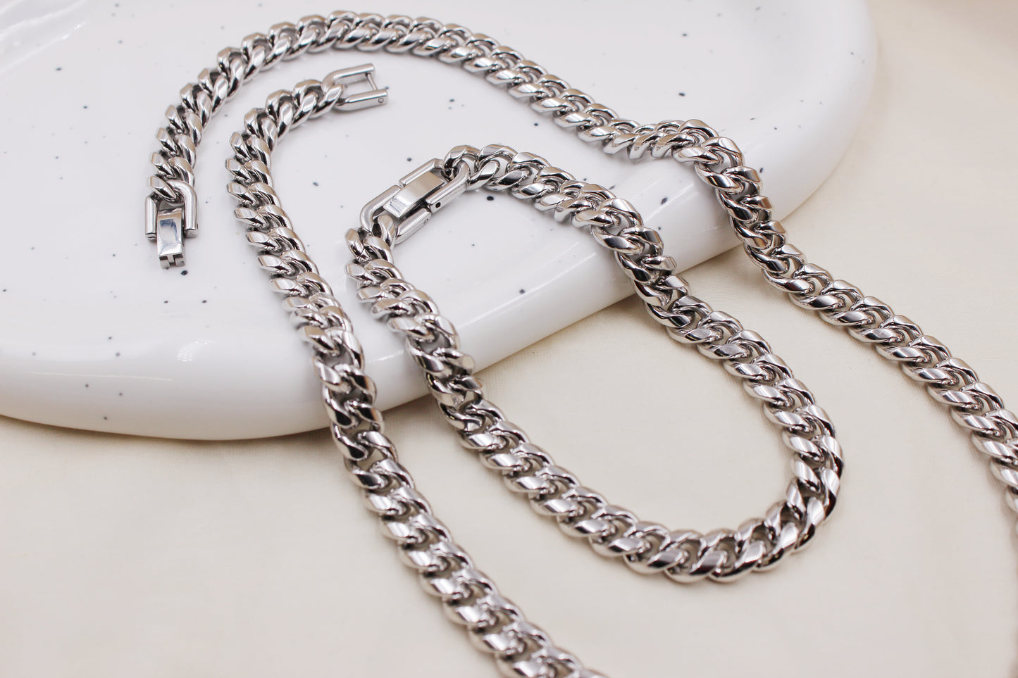 8mm Stainless Steel Chain Necklace and Bracelet Set