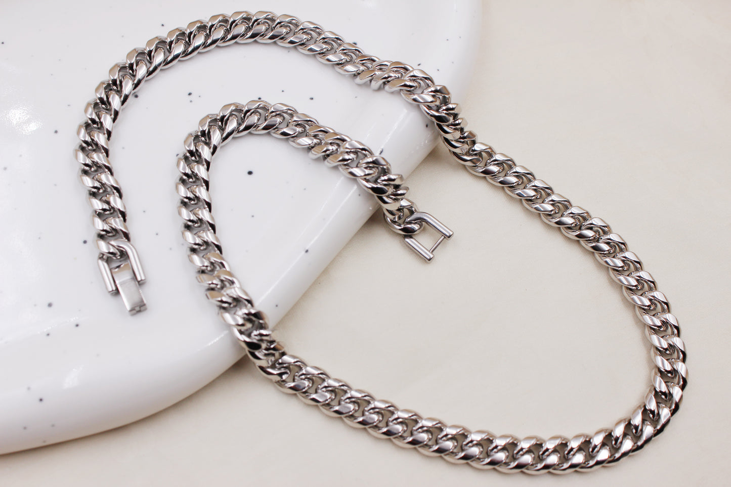 8mm Stainless Steel Chain Necklace and Bracelet Set